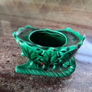Vintage Japanese porcelain green Ceramic Candle Holder